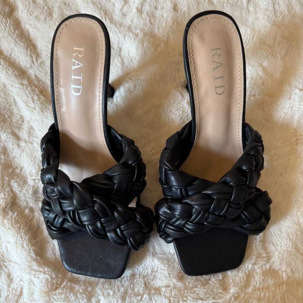 RAID Square Toe Crisscross Braided Straps Slip On Sandals, Black size 5UK, 7US